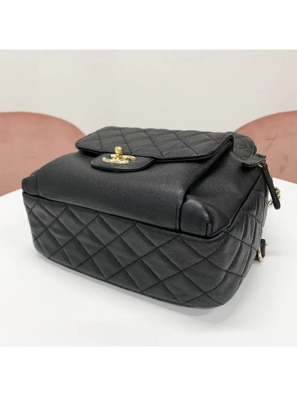 Chanel Quilted Caviar Leather CC Logo Turnlock Backpack